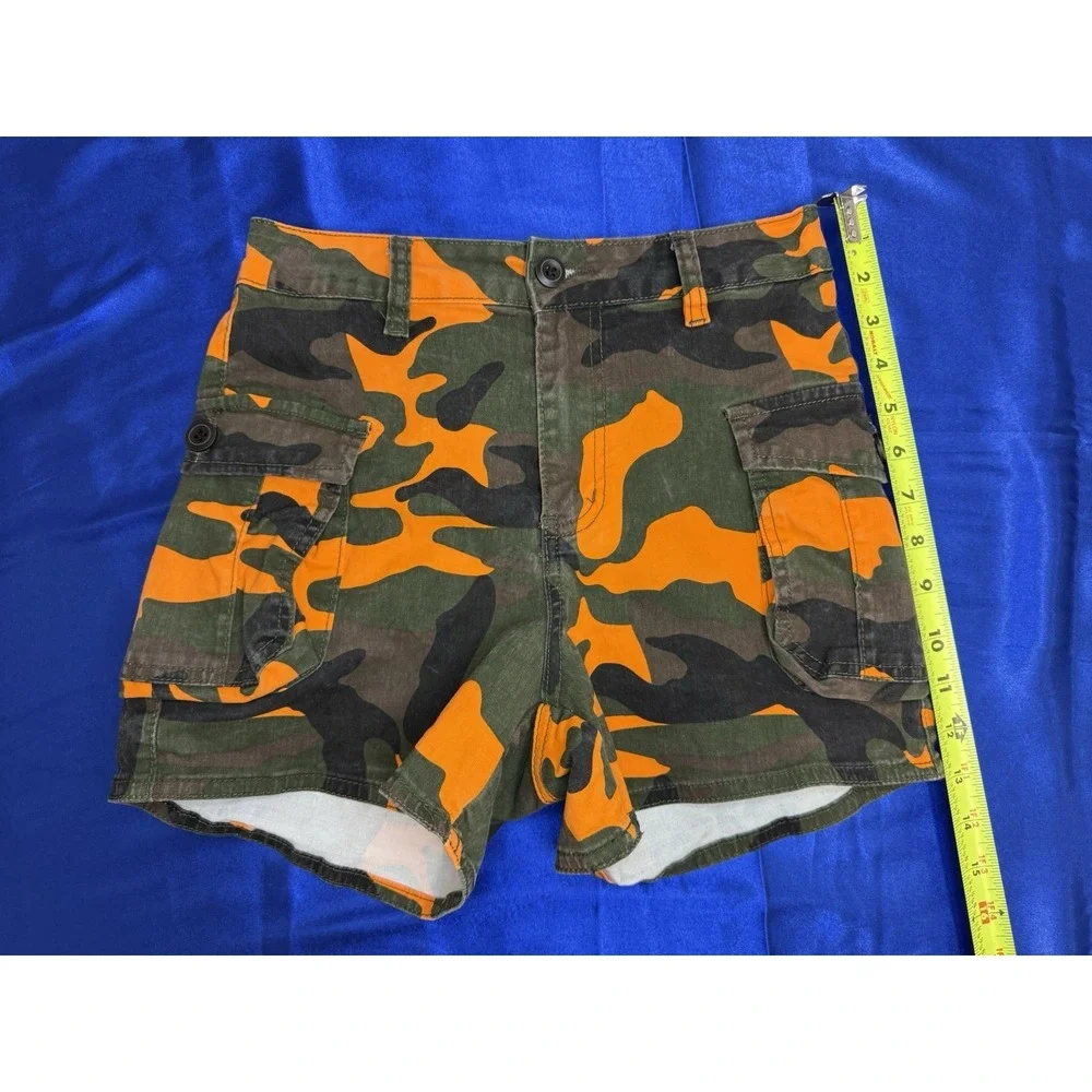 American Bazi Los Angeles Women's Small Utility Cargo Orange Camo Shorts Hiking